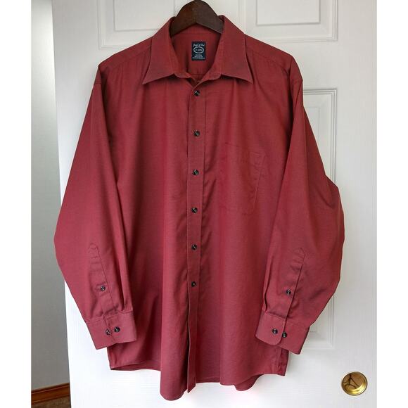 Joseph & Feiss Burgundy Long Sleeve Button-Up Shirt 17 32/33 non iron cotton MW - Picture 2 of 13